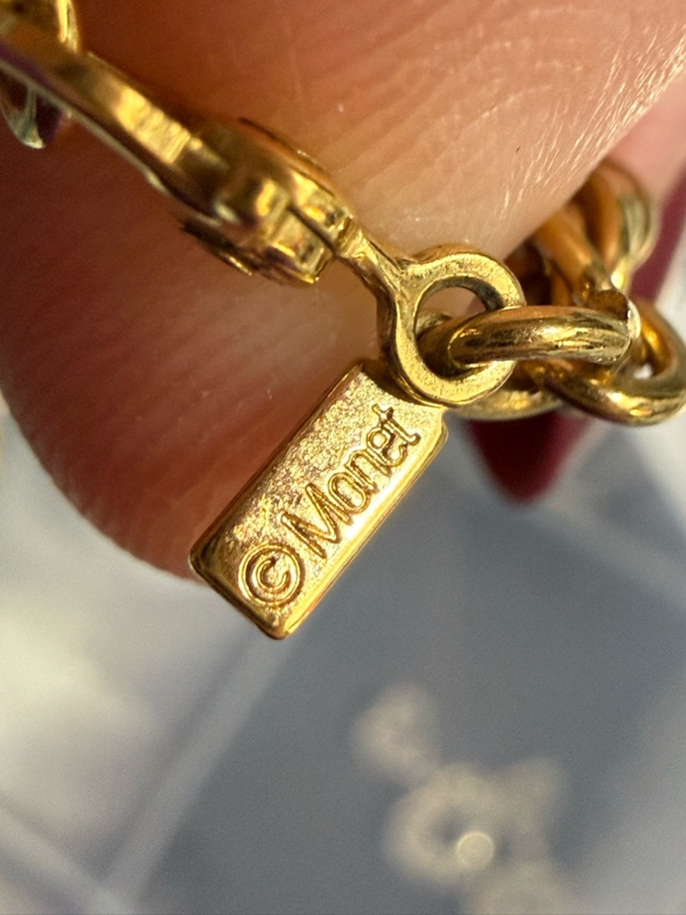 Monet Gold-Tone Link Necklace with Logo Tag
